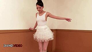 Seductive asian ballerina ends her dance with a creampie finish