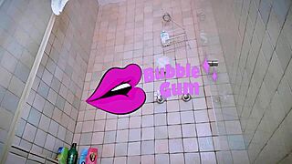 peep this giantess croatian brunette shaving her huge pussy in shower for you