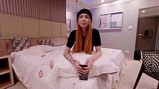 kicking off the cute pink delicate redhead as a porn model with tura in free backstage action