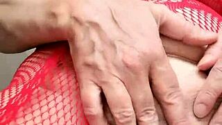 hey check the queen of overalls, busty granny mariaold's hairy pussy up close in lingerie