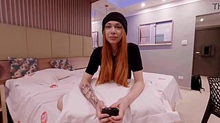 kicking off the cute pink delicate redhead as a porn model with tura in free backstage action