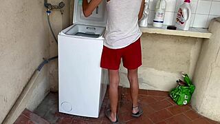 whoops accidental outdoor neighbor fuck in washing machine doggystyle creampie two quick milf orgasms