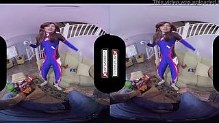 Gamer girl Dva cosplay gets her pussy pounded in VR