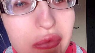 asmr bimbo tall girl eats banana with pink lipstick long nails glasses food lip fetish close