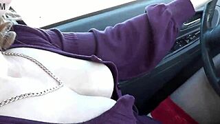 Sexy Blonde Milf Flashes Hairy Pussy No Panties Driving in Heels Public