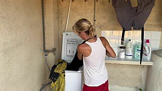 whoops accidental outdoor neighbor fuck in washing machine doggystyle creampie two quick milf orgasms