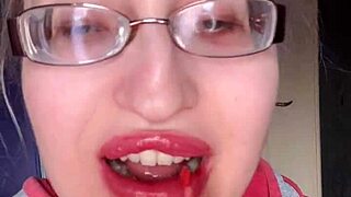 asmr bimbo tall girl eats banana with pink lipstick long nails glasses food lip fetish close
