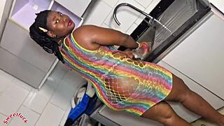 Huge cock pounds massive ass tits kitchen doggy