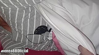 Stepsister's Big Natural Tits Pussy Teased with Dildo at Night in Dorm Room!