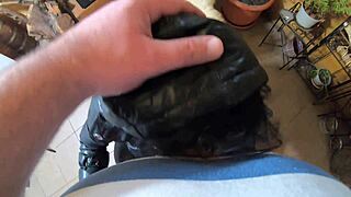 watch my tight leather pants tease before you cum all over my puffy coat