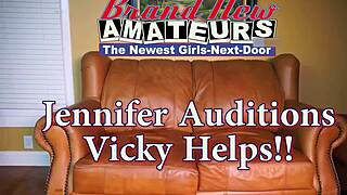 Jennifer's blonde pussy and Vicky's brunette hole get fucked doggystyle cumshot facials!