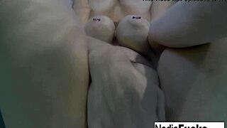 nadia slips into bath playing naughty with rubber duckies