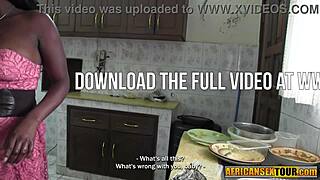 horny african teen with big tits cooks up kitchen sex with friend's huge white cock