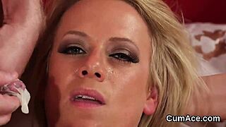 whoa hot babe takes massive bukkake facial and gulps down every sticky load 😍💦