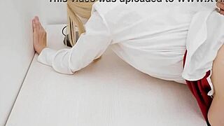 Hot office milf teases boss with lingerie footjob then anal