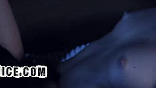 Lesbian babe doggystyle fucks homeless stranger pussy at cabin