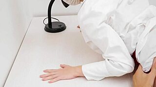 Hot office milf teases boss with lingerie footjob then anal