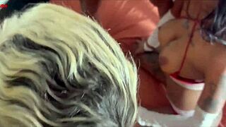 Hey, watch this skinny teen blonde get fucked doggystyle by big cock stud?