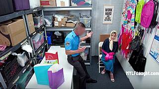 Mall cop drags respectable married milf bride to back office for rough desk fuck