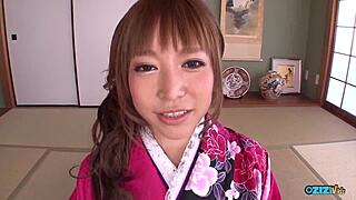 asian bitch sheds kimono for hung guy pounding