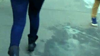 Candid blue jeans walking footage