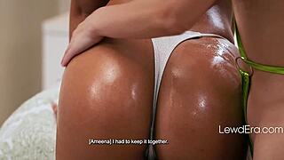 Oil slicked bikini babes get wet fast