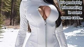 leather babe sucks cock in snow