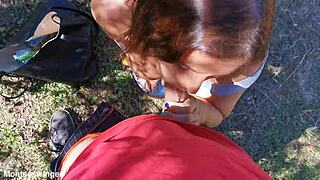 outdoor blowjob in the countryside with mature milf action