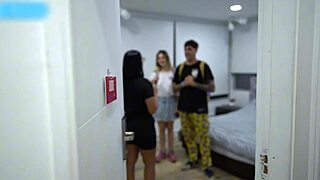 Two colombian pornstars share shy guy huge cock