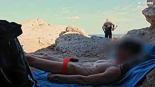 Handjob slut beach dickflash for a topless lady