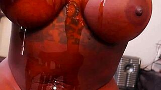 Lola black pounds her wet pussy hard using jumbo black dildo