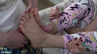 Best oil foot job ends with cum on feet