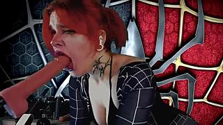 Meridjane turns into spider girl for intense passionate blowjob
