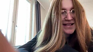 innocent college girl in glasses moans from first blowjob