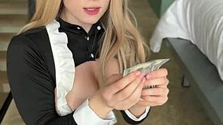 Sweet maid does anal roleplay for master and gets cum reward