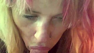 pretty hooker gets on her knees to suck dick in the backseat of a car and takes a load in her whore mouth