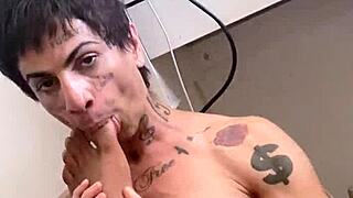 tattooed shemale gets barebacked by bbc