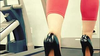 tall stiletto heels gym workout in yoga pants