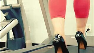 tall stiletto heels gym workout in yoga pants