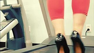 tall stiletto heels gym workout in yoga pants