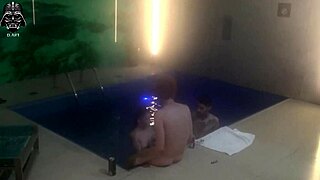Threesome friends fucked blonde hard in motel pool