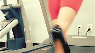 tall stiletto heels gym workout in yoga pants