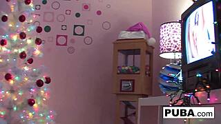 Brunette lily enjoys christmas holiday moments