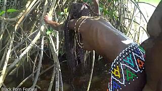 hot skinny african village girl gets fucked while bathing outdoor