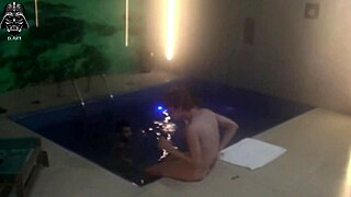 Threesome friends fucked blonde hard in motel pool