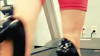 tall stiletto heels gym workout in yoga pants