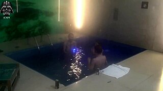 Threesome friends fucked blonde hard in motel pool