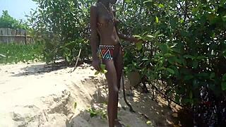 hot skinny african village girl gets fucked while bathing outdoor