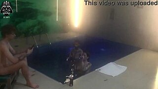 Threesome friends fucked blonde hard in motel pool
