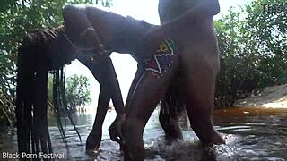 hot skinny african village girl gets fucked while bathing outdoor